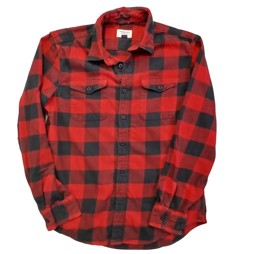 American Eagle Mens Medium Red Black Buffalo Check Plaid Flannel Shirt
